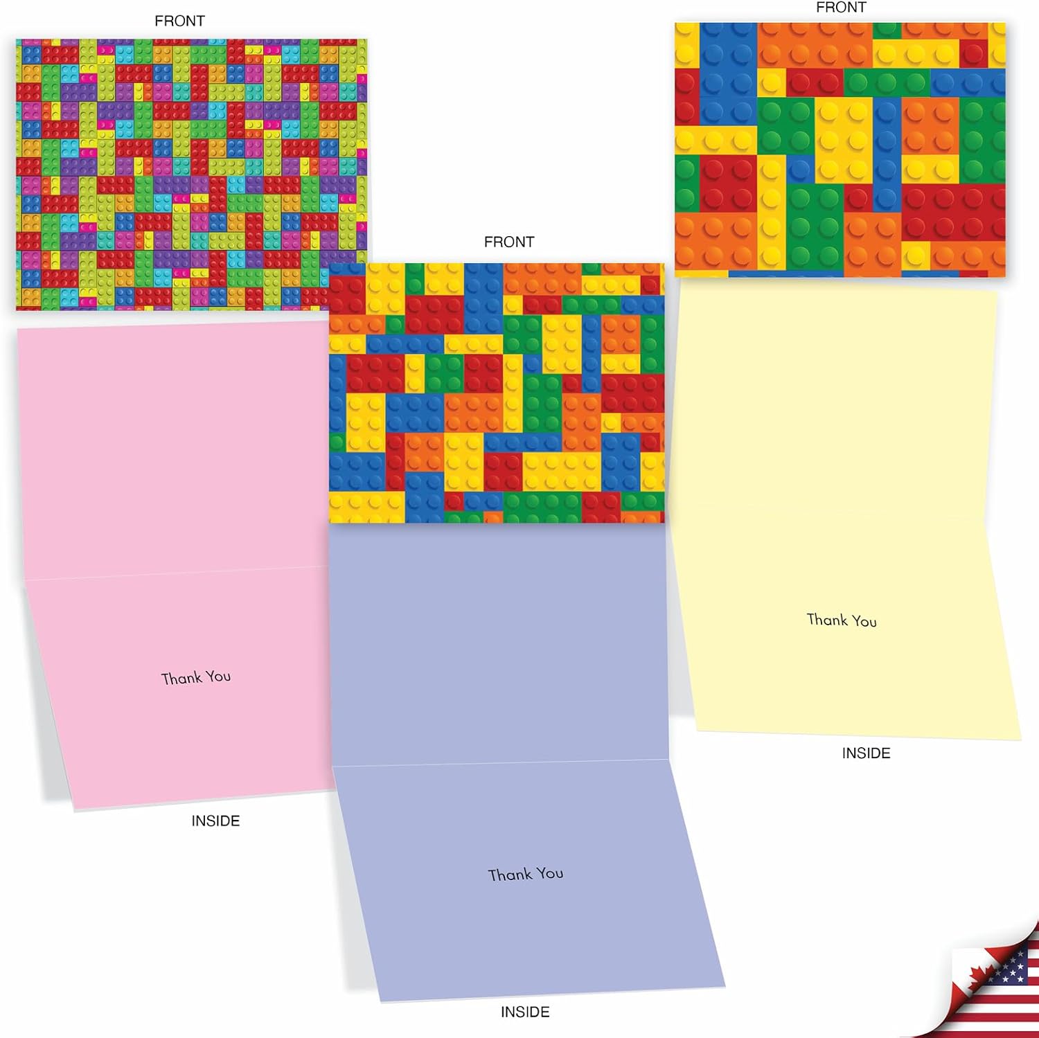 The Best Card Company 10 Thank You Notes Variety Pack w/Envelopes (4 x 5.12 Inch) – Colorful Bulk Gratitude Greeting Cards Boxed Set, Camp, Class, Building Block Letters M2068