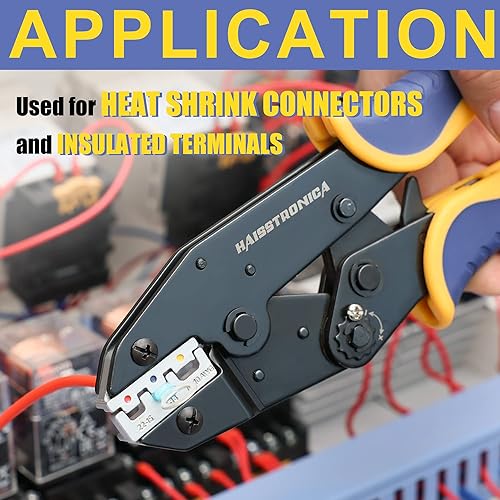Miniatura 10 de haisstronica Herramienta de prensado para conectores de cable eléctrico aislados, herramientas de crimpado de trinquete AWG 22-10, herramientas de