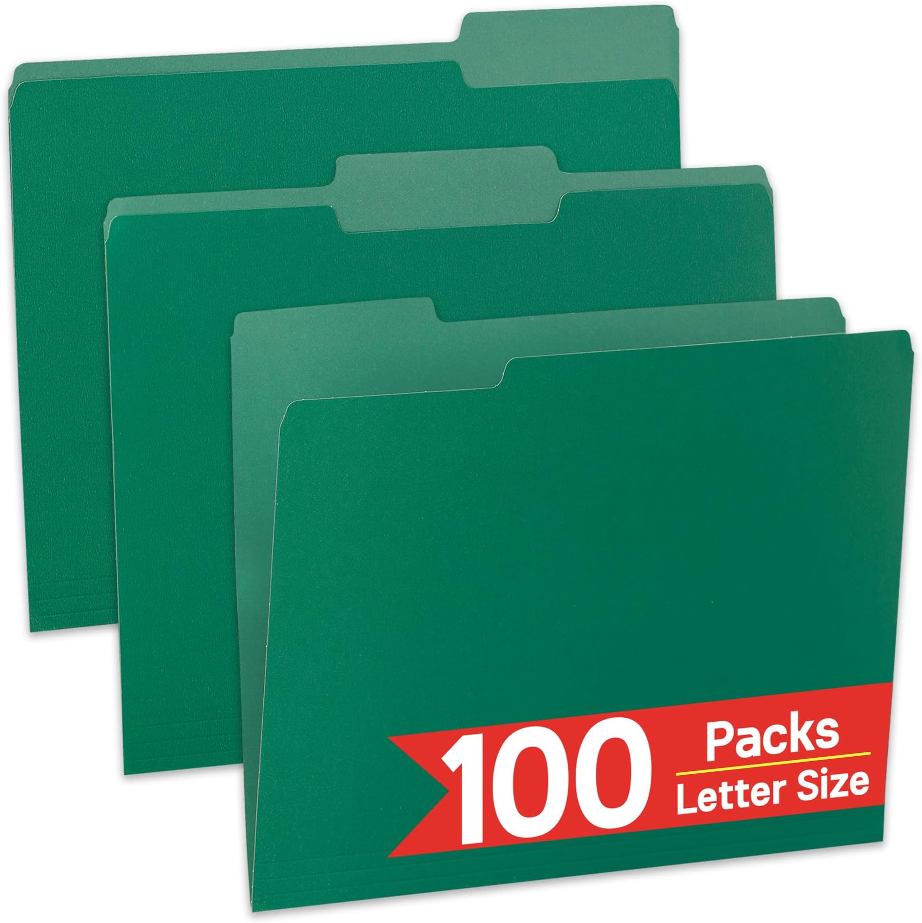 100 Packs File Folders,Green Paper Folder,1/3-Cut Tabs,File Folders Letter Size,8.5x11 Inch File Folder for Office Filing,School Projects and Home,Organizer Documents