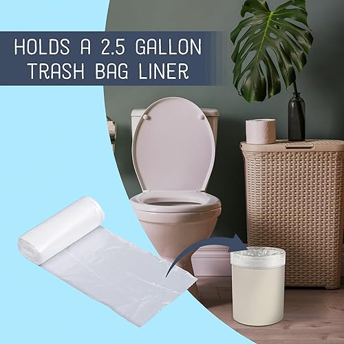 Miniatura 4 de Cubo de basura redondo para baño, papelera y cubo de pañuelos, organizador de accesorios a juego, juego de 2, color blanco