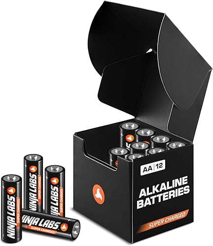 Ninja Labs 12 pilas alcalinas AA súper cargadas en caja organizadora (increíblemente duradera), doble A disponible en Yaxa Guatemala