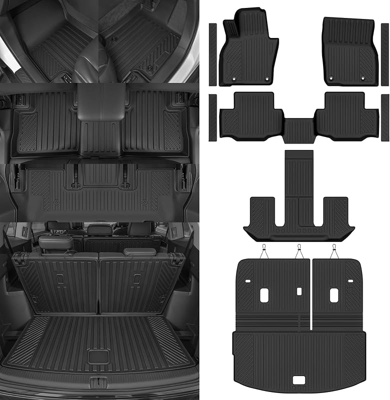 Tapetes automotivos sob medida em TPE para Mazda CX90 7 lugares com bancos individuais 2024–2026, incluindo porta-malas e protetores de encosto NQOQN