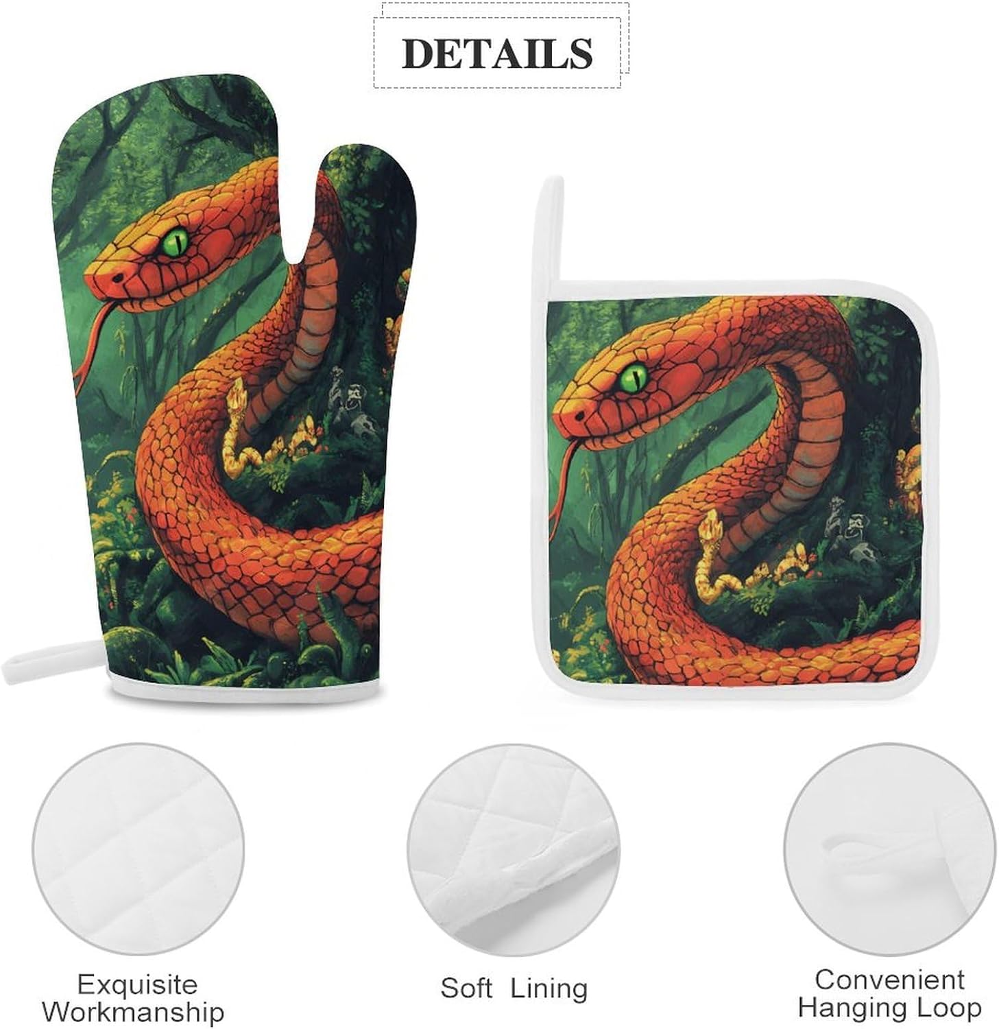 Red Snake Demonic Serpent Oven Mitts and Pot Holders 4Pcs Set Heat Resistant Cooking Mitts Hot Pads
