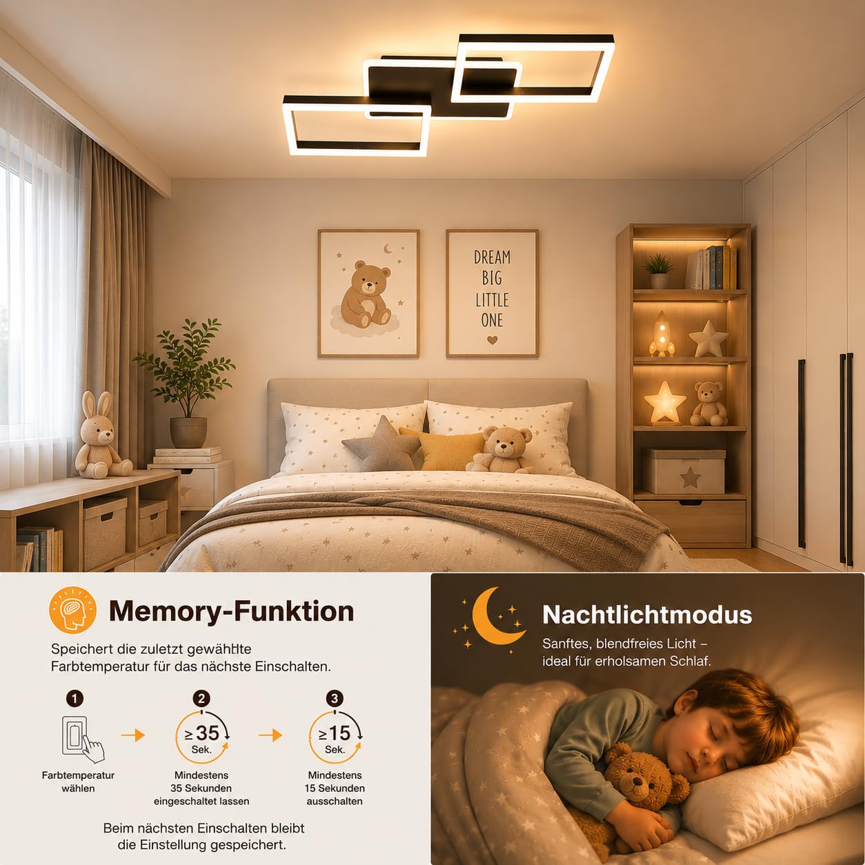 ZMH LED Deckenleuchte Wohnzimmer dimmbar 54cm Deckenlampe Schlafzimmer 48W | Wohnzimmerlampe Schwarz modern Schlafzimmerlampe decke Küchenlampe mit Fernbedienung aus Metall für Küche Esszimmer Büro