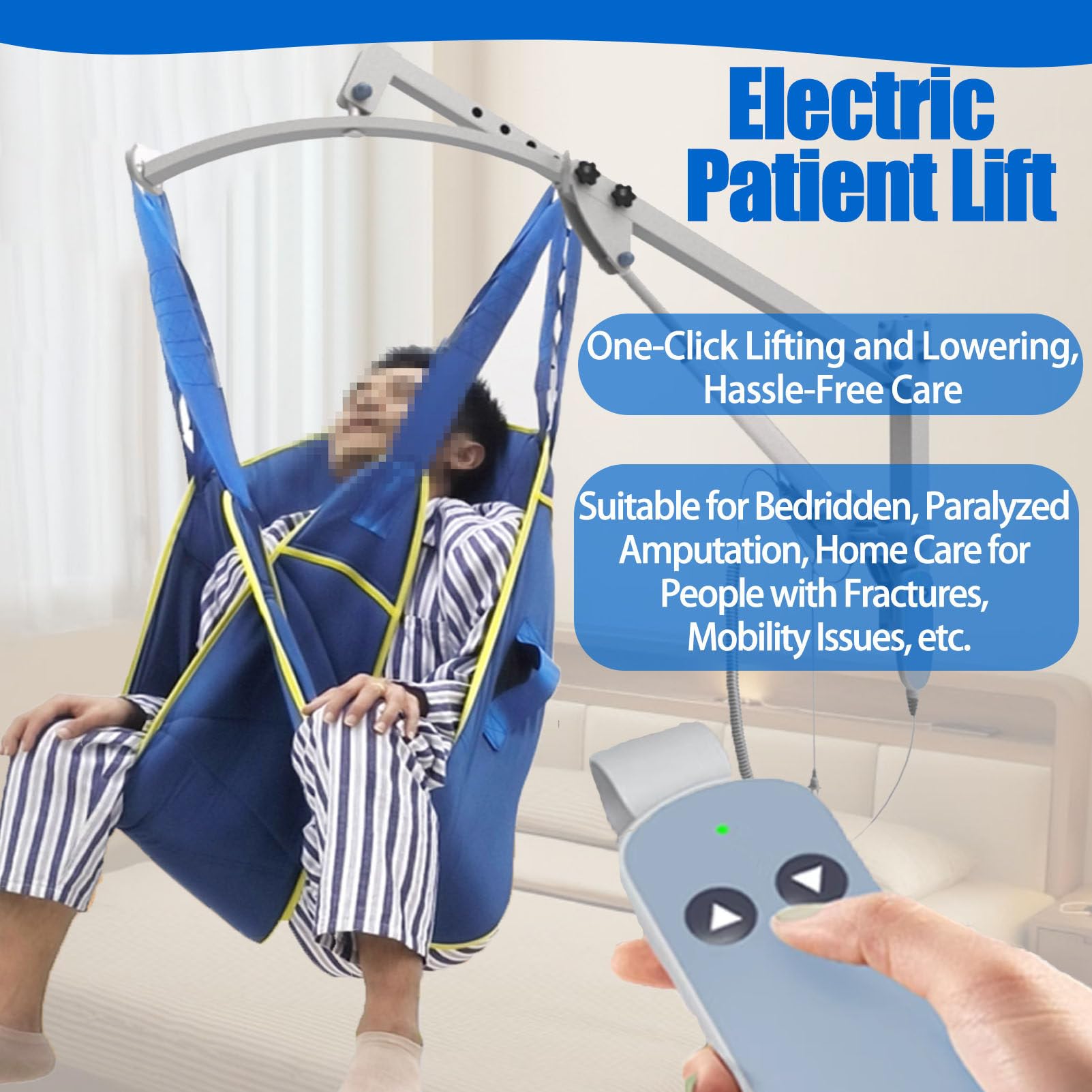 Elevador EléCtrico para Pacientes, GrúA Montada En La Pared con Mando A Distancia Y Eslinga para El Traslado De Pacientes, RotacióN De 360° para La Asistencia Sanitaria A Domicilio