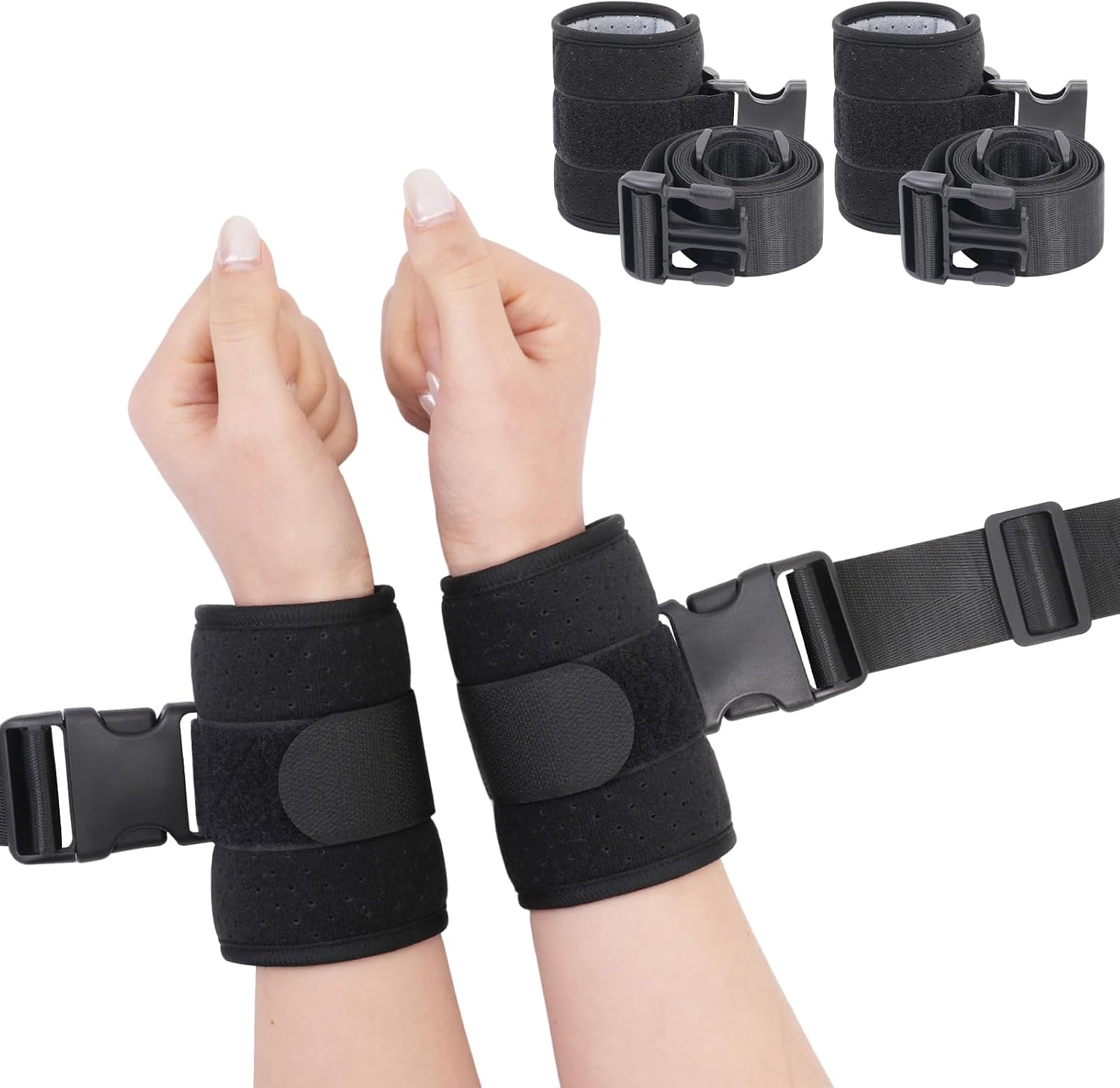 lefeke Patient Medical Restraints with Quick Release Buckles, Bed Restraints Belts for Wrists, Limb Holder Movement Limited Ties for Hands (2 Pieces-Black)