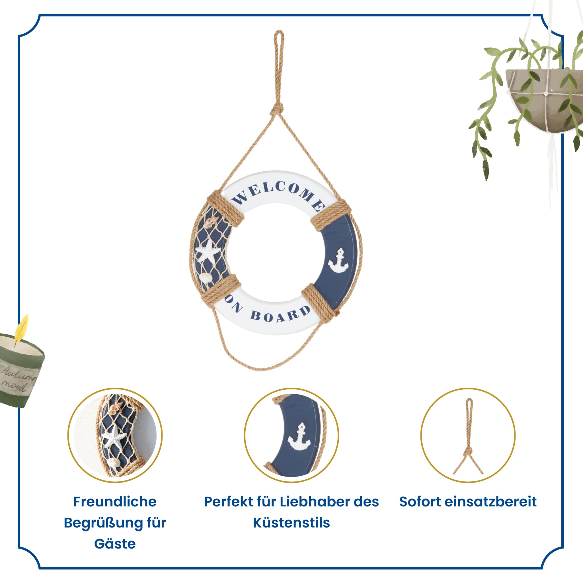 COM-FOUR® 3X décoration à Suspendre Maritime - Bateau, Phare et bouée COM-FOUR® 3X décoration à Suspendre Maritime - Bateau, Phare et bouée