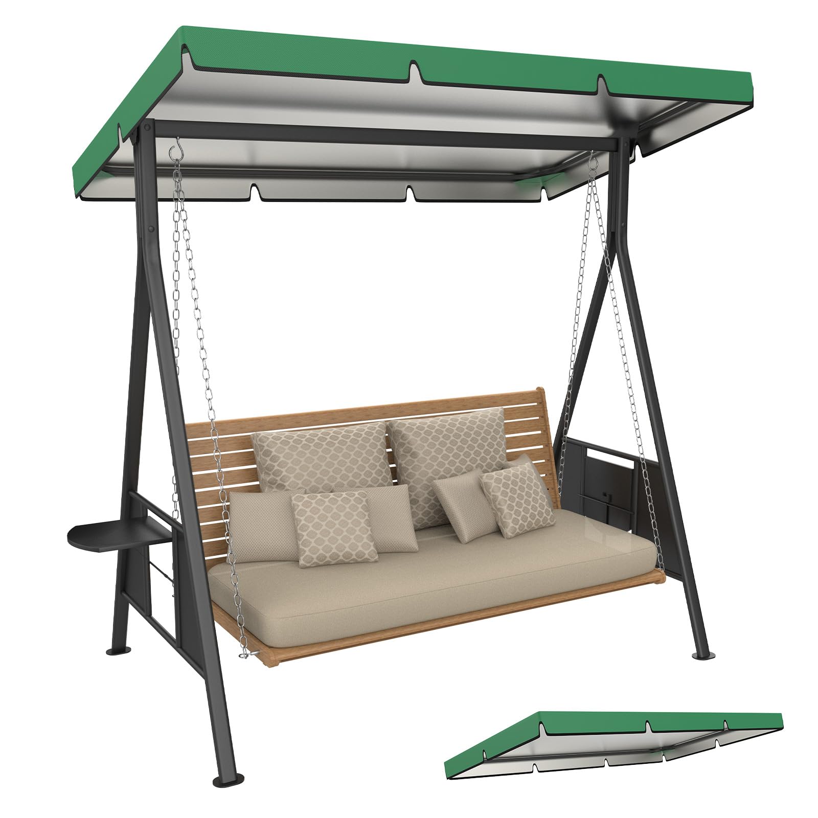 M METERXITY 1-Pack Swing Replacement Canopy, 6.1x4.2x0.5 Inch 600D Thicken Oxford patio swings with canopy Waterproof Fabric for Outdoor Garden/Yard/Park/Porch/Patio [Dark Green]