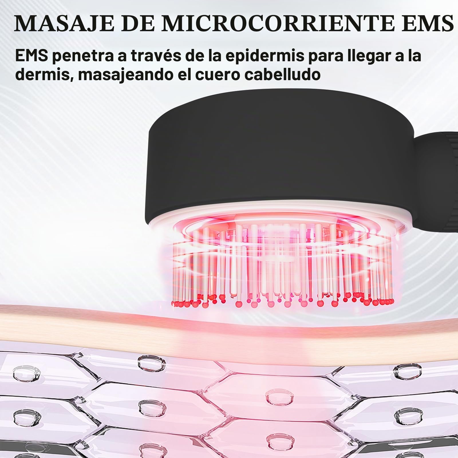 Cepillo de masaje de cuero cabelludo mejorado con luz roja y azul con IPX7, masajeador eléctrico para el cuero cabelludo y el cabello, inalámbrico y portátil (negro)