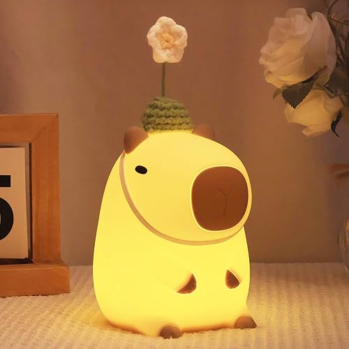 Miniatura 10 de Linda Luz Nocturna de Capibara, Regalos de Capibara para Niños y Amigos, Lámpara de Animales de Silicona para Guardería con Temporizador Recargable