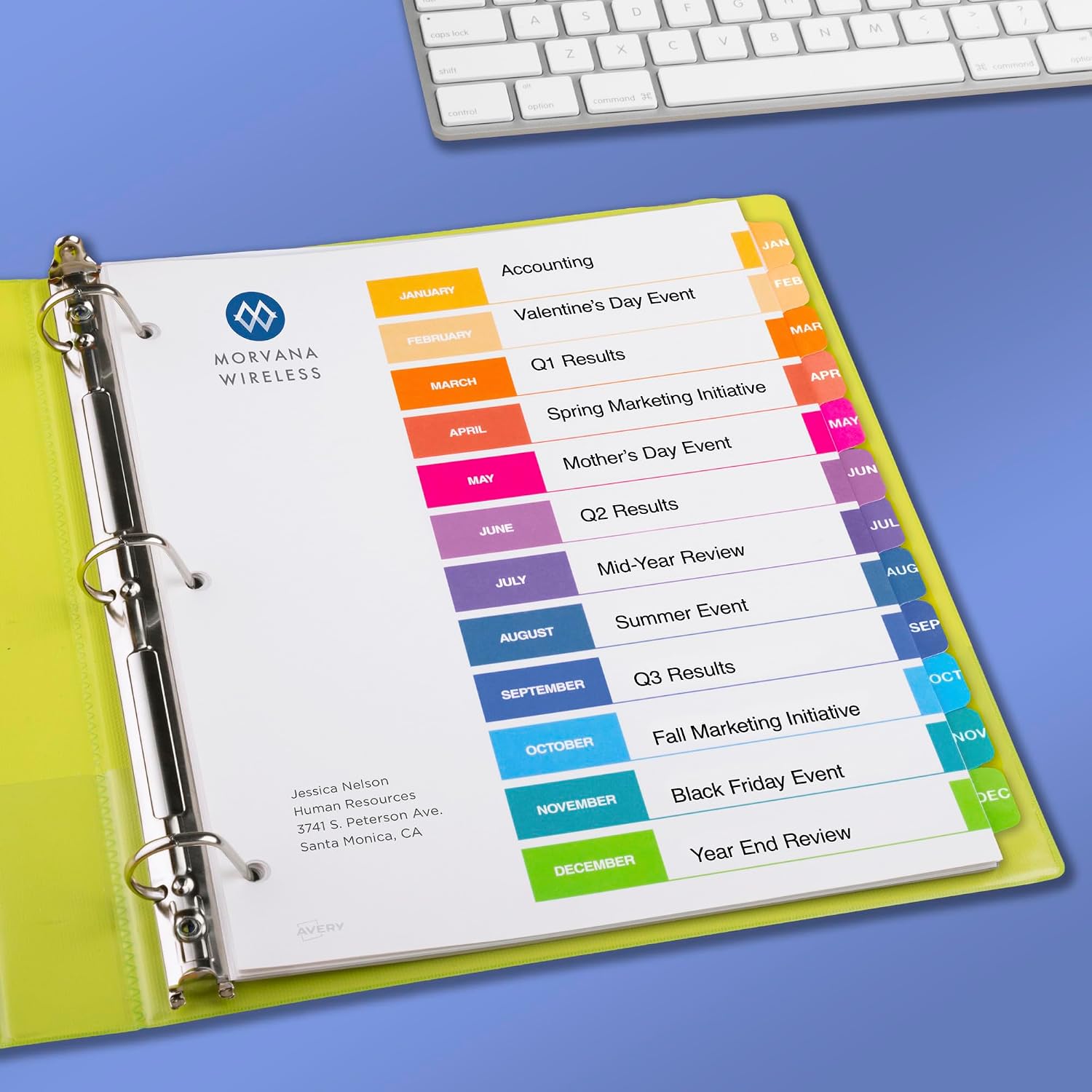Avery Jan-Dec Dividers for 3 Ring Binders, 12 Tabs per Set, Customizable Table of Contents, Multicolor Tabs, Great for Organizing Reports, Projects, and More (11127)