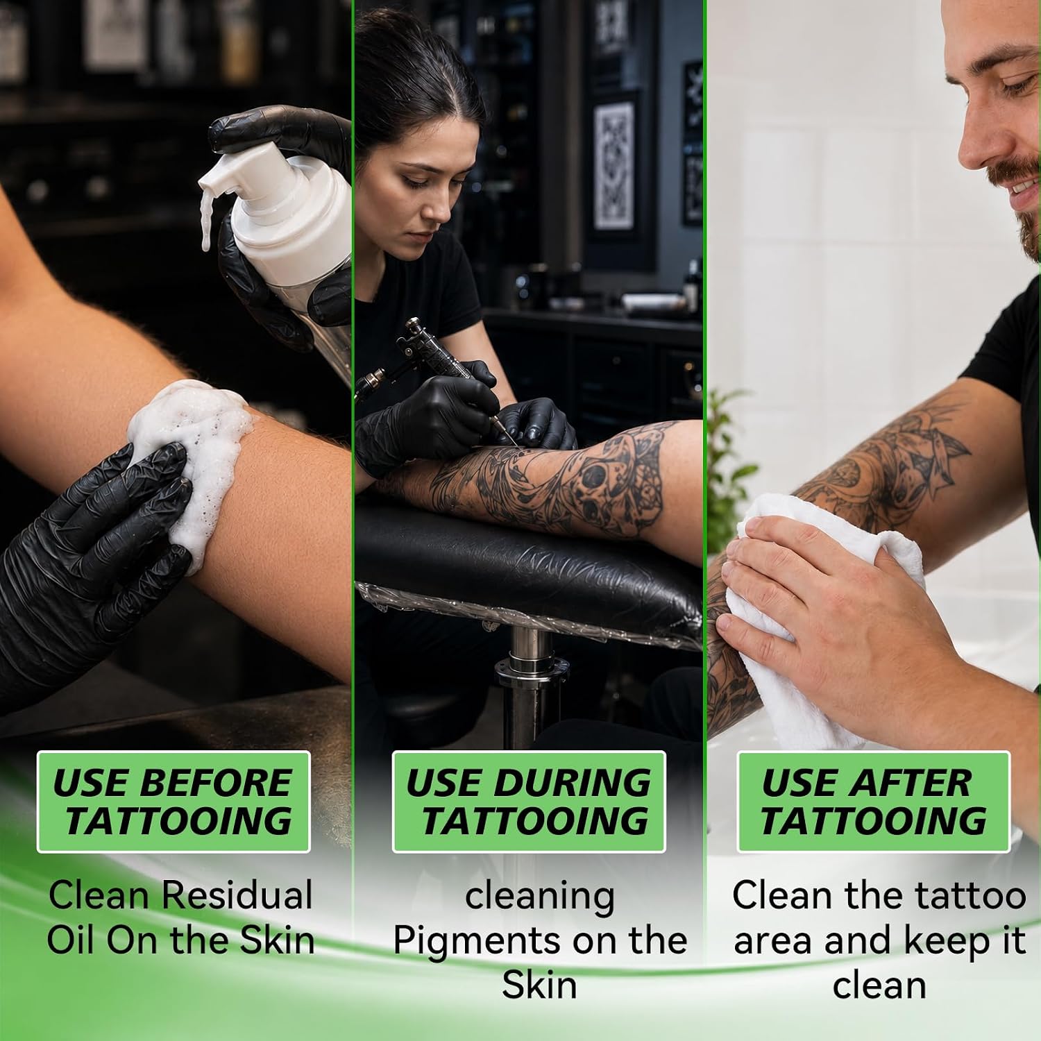Green Soap Tattoo 4oz, Tattoo Cleanser with Foam Bottle | Ultra Concentrated Skin Cleanser for Tattoos Piercings, Professional Supplies for Daily Tattoo Care & Cleaning