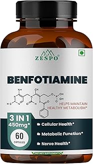 ZESPO Benfotiamine 450mg – Vitamin B1 60 Capsules With Alpha Lipoic Acid & L-Leucine Vegan, Non-GMO, Antioxidant Supplement