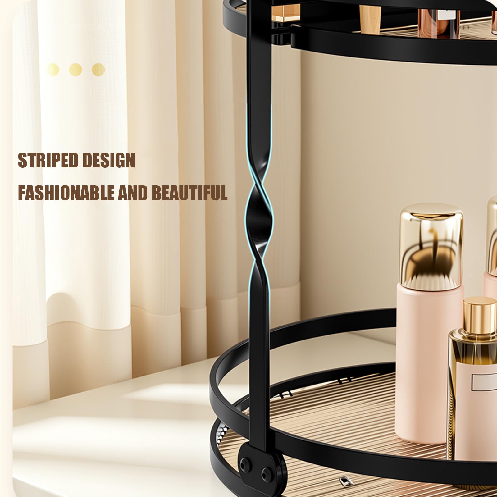 Rangement cosmétique rotatif à degrés avec conception à double couche et crochets à bijoux pour pinceaux de maquillage, produits de soins de la peau, rangement d ' accessoires de maquillage