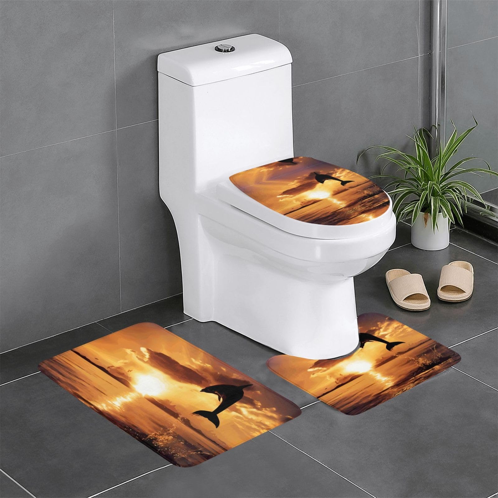 Tapis de salle de bain dauphin au crépuscule pour cuisine et chambre lot de 3 tapis déco