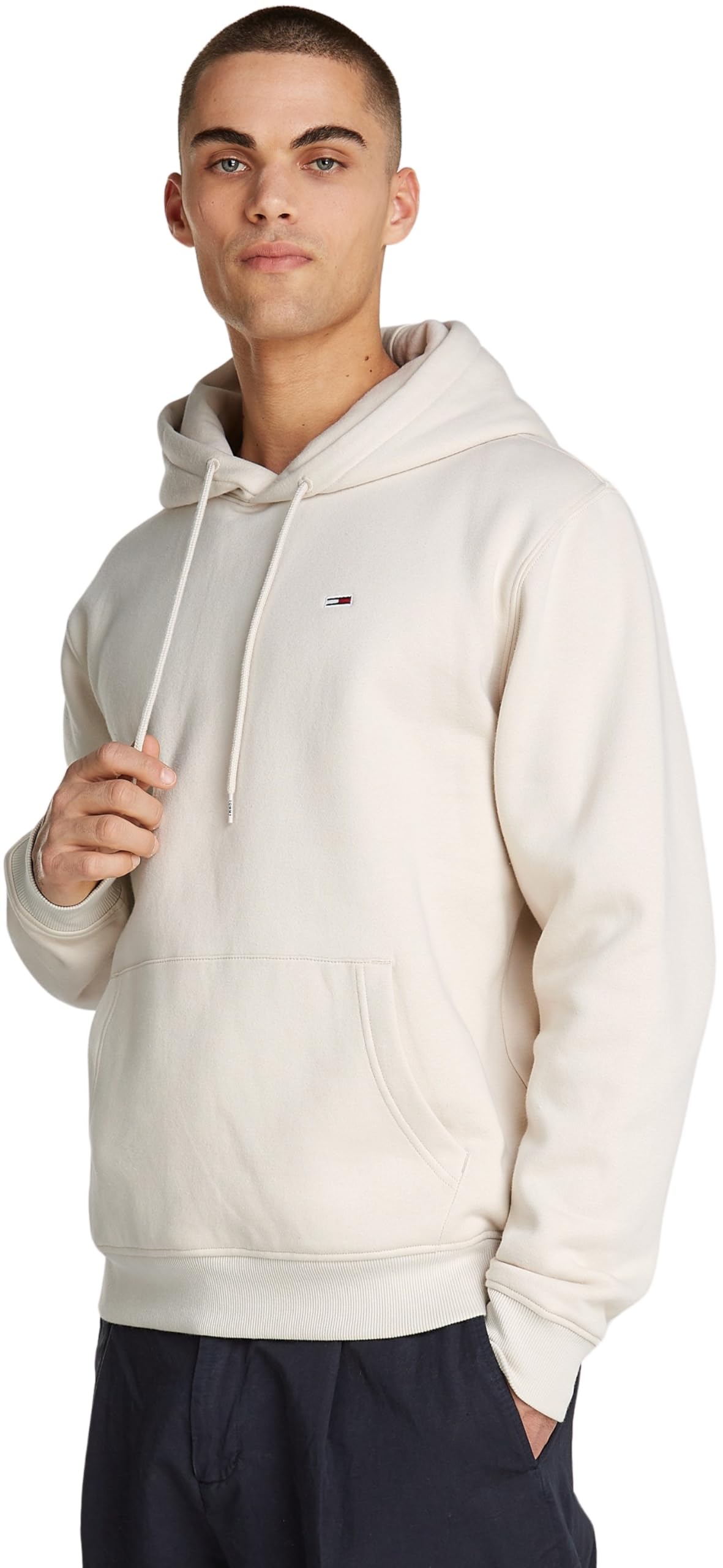 Tommy Jeans Men’s Regular Fit Flag Fleece Hoodie, Off-White (Newsprint), XL