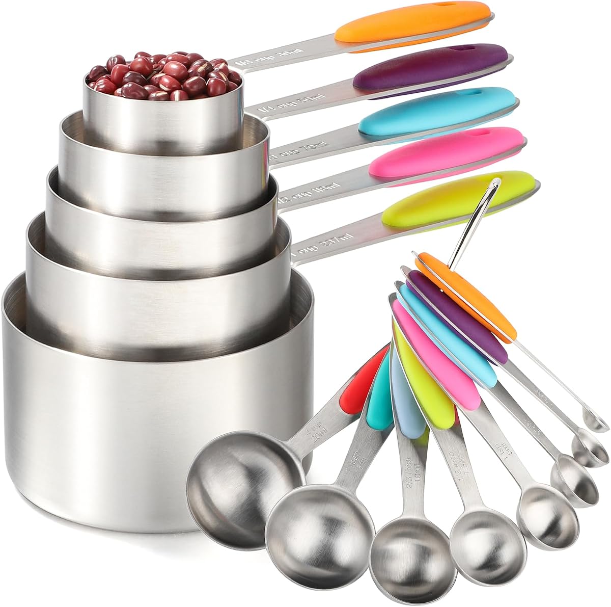 Measuring Cups and Spoons Set Stainless Steel Includes 5 Measuring Cups 8 Measuring Spoons for Dry or Liquid Ingredients (5+8)