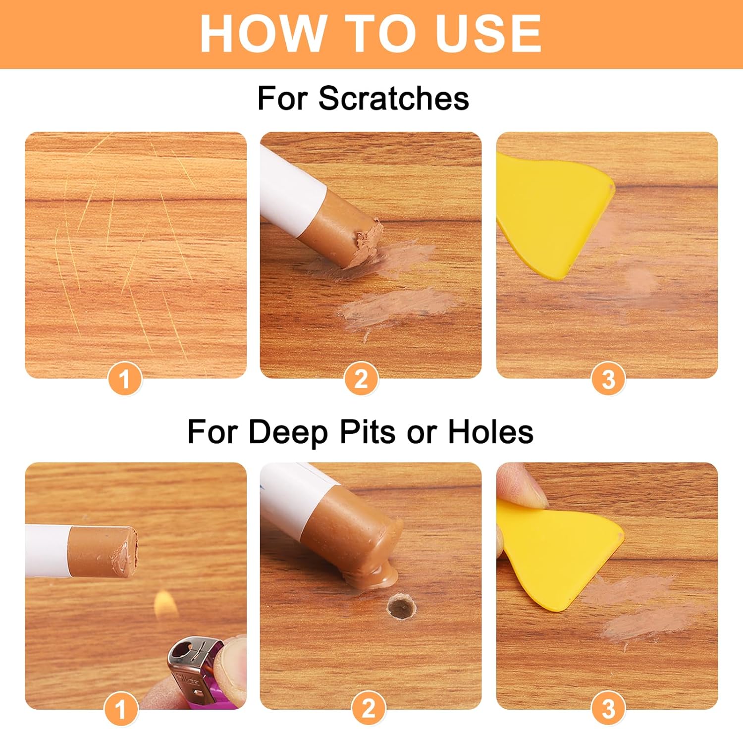 Generic 5pcs Wood Filler Sticks Wooden Wax Touch Up Furniture Repair Crayons for Scratch Hole Wood, Brown Walnut