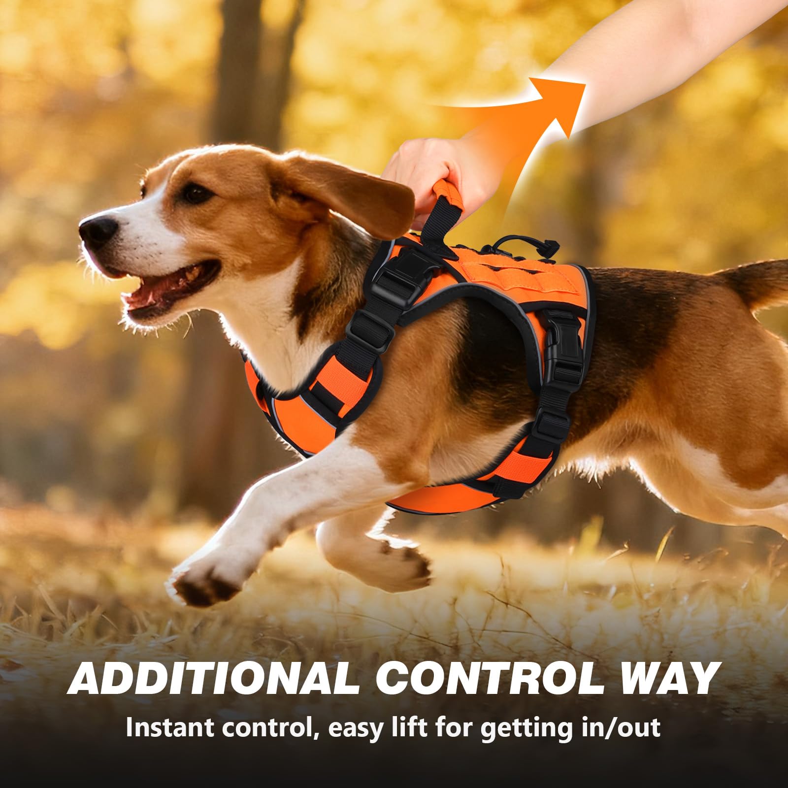 WINGOIN Arnés táctico naranja para perros pequeños, sin tirones, ajustable, reflectante, K9, arnés militar para perros con asa para caminar, senderismo, entrenamiento (M)