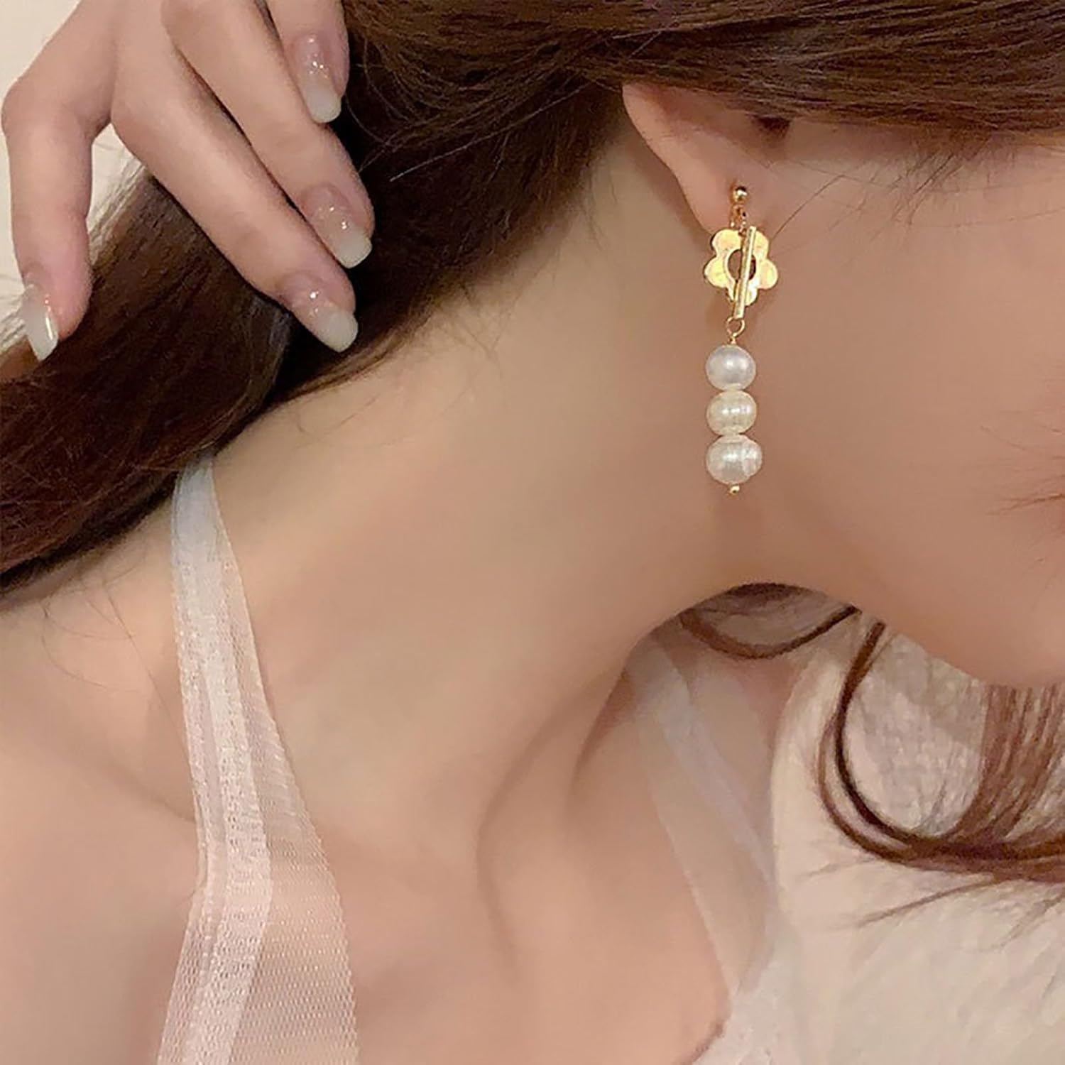 W WEILIRIAN Bohemian Pearl Drop Earrings Pearl Dangle Earrings Gold Flower Earrings Pearl Bead Earrings Wedding Pearl Earrings Jewelry for Women - Image 7