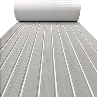 94" x 35" White Gray Stripes EVA Marine Yacht Flooring Mat Faux Teak Decking Sheet Non-Slip Self-Adhesive 240cm*90cm*6mm