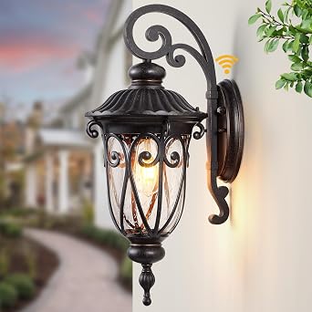 VIANIS Large Outdoor Lights for House Dusk to Dawn, Porch Lights Bronze, Waterproof Outdoor Light Fixture with Seed Glass,Anti-Rust Dusk to Dawn Outdoor Lighting for House, Porch, Entryway