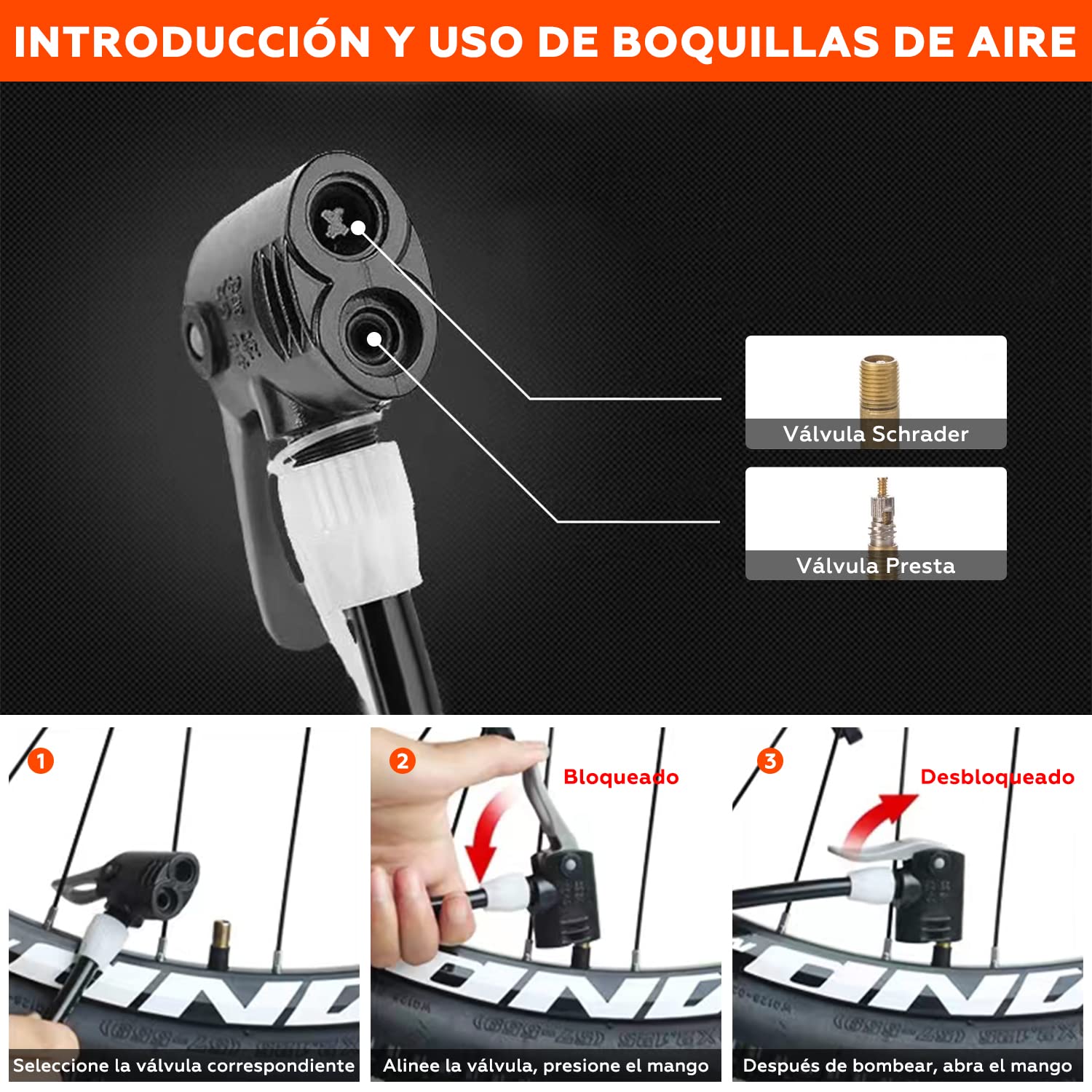 Herramienta Ciclismo Inflado Rápido Bomba De Piso Para Bicicleta - 160 PSI, Con Manómetro, Válvulas Presta Y Schrader Topps Now F1