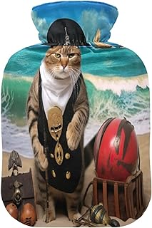 Wajiw Hot Water Bottle with Cover 1L Warm Water Bottle for Hot and Cold Compress Hot and Cold Therapies,Hand Feet Warmer,Nautical Cat