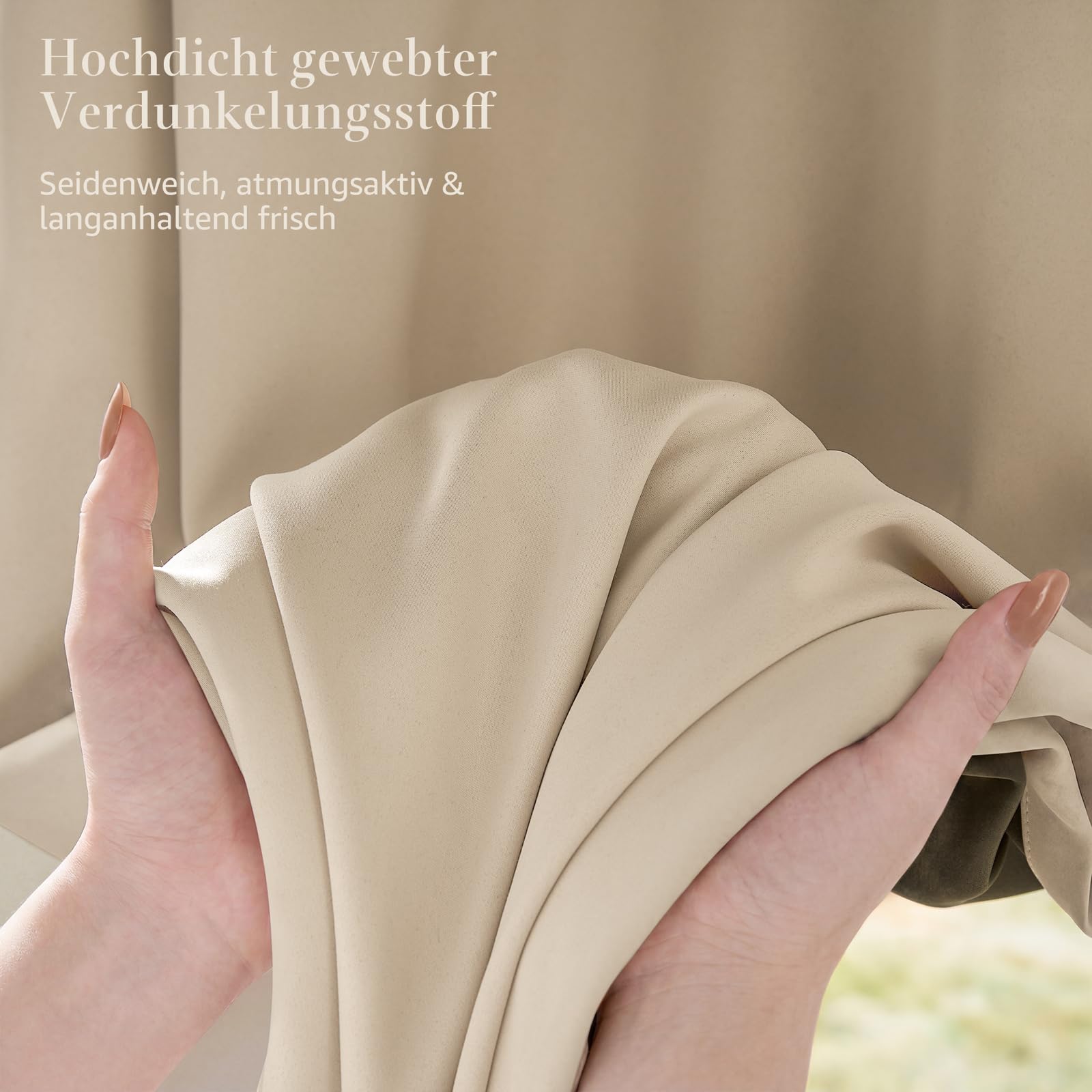 TOPICK 100% Verdunklungsvorhänge Gardinen mit Ösen Beige H145xB140 2er Set