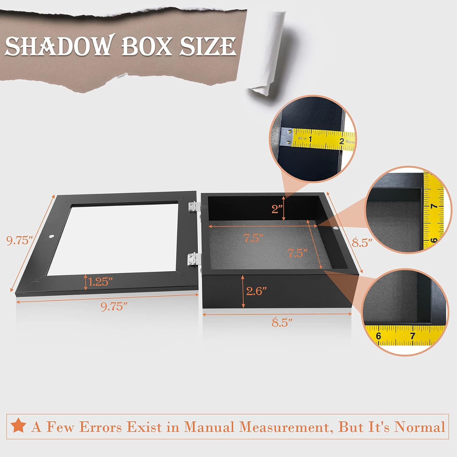 Golden State Art, 8x8 Shadow Box Frame Display Case, 2-inch Depth, Great for Collages, Collections, Mementos, 6 Pins Included (Black, 1 Pack)