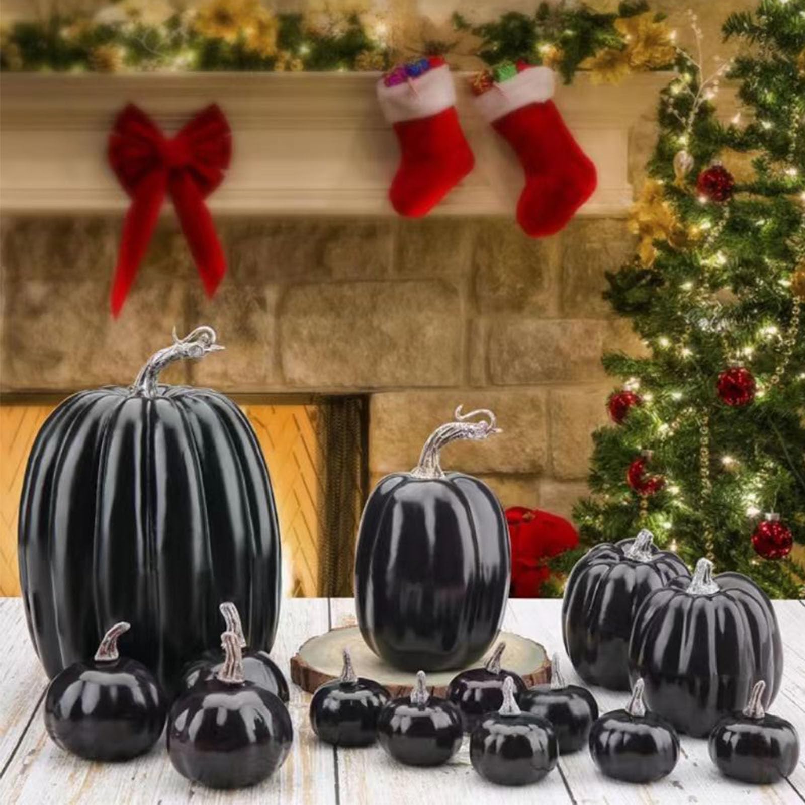 14 calabazas artificiales ligeras de espuma negra