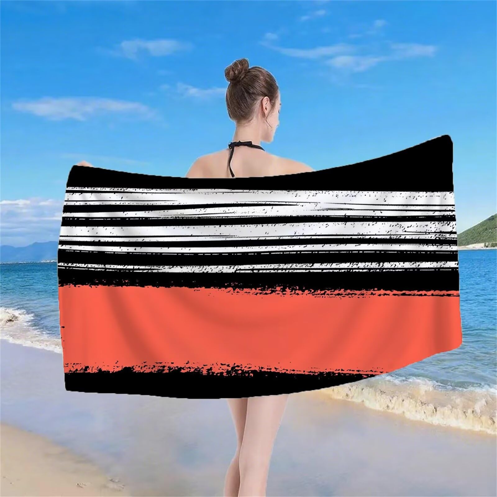 Serviette de Plage XXL 220x100 cm Anti Sable et Séchage Rapide Microfibre Drap de Plage Serviette de Bain Grande Taille Drap de Bain pour Homme Femme Voyages Natation Camping Pique Nique Orange S-630
