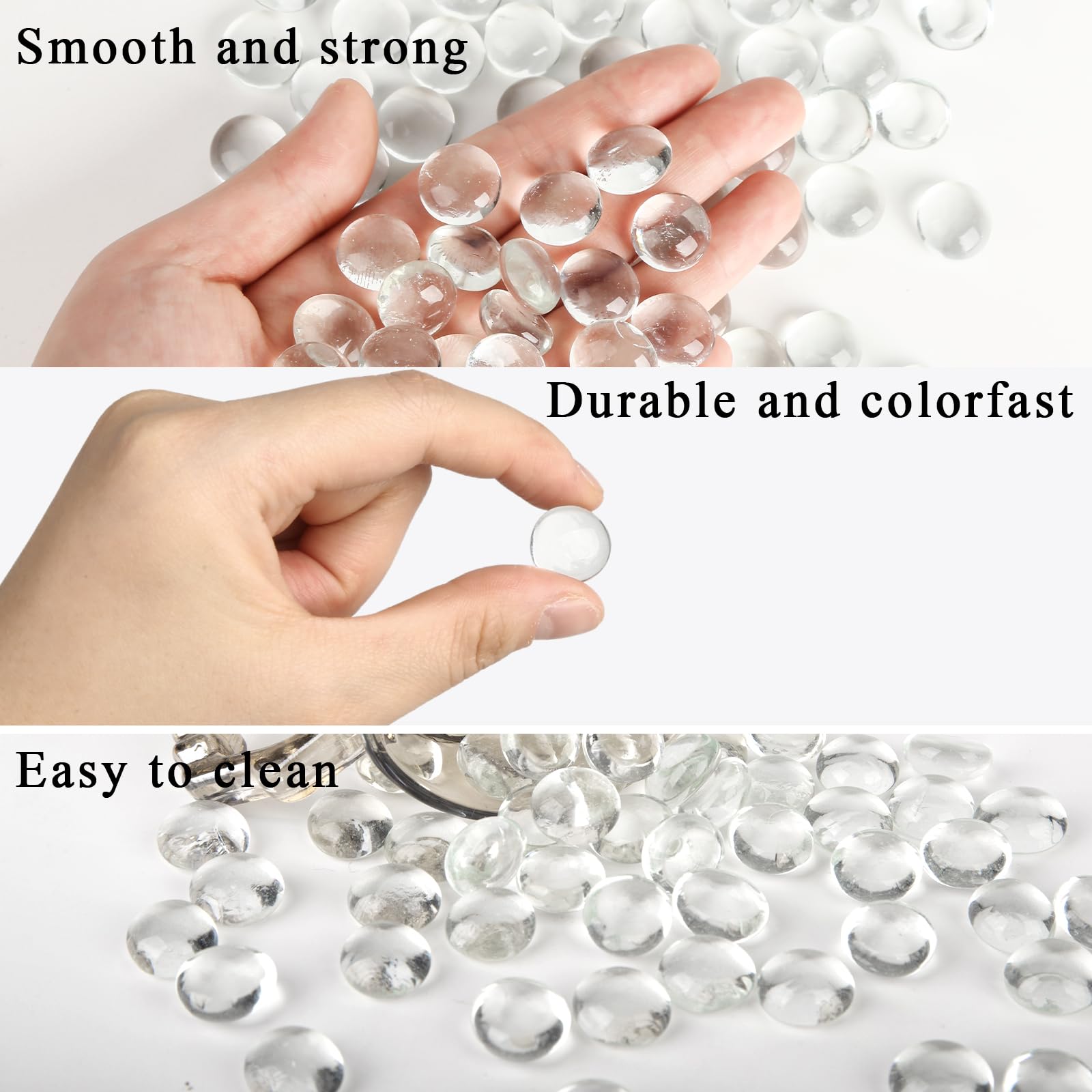 VGOODALL Clear Glass Pebbles 450g, 160-180PCS Mini Glass Beads for Vases Fish Tank, Home Decor - Image 3