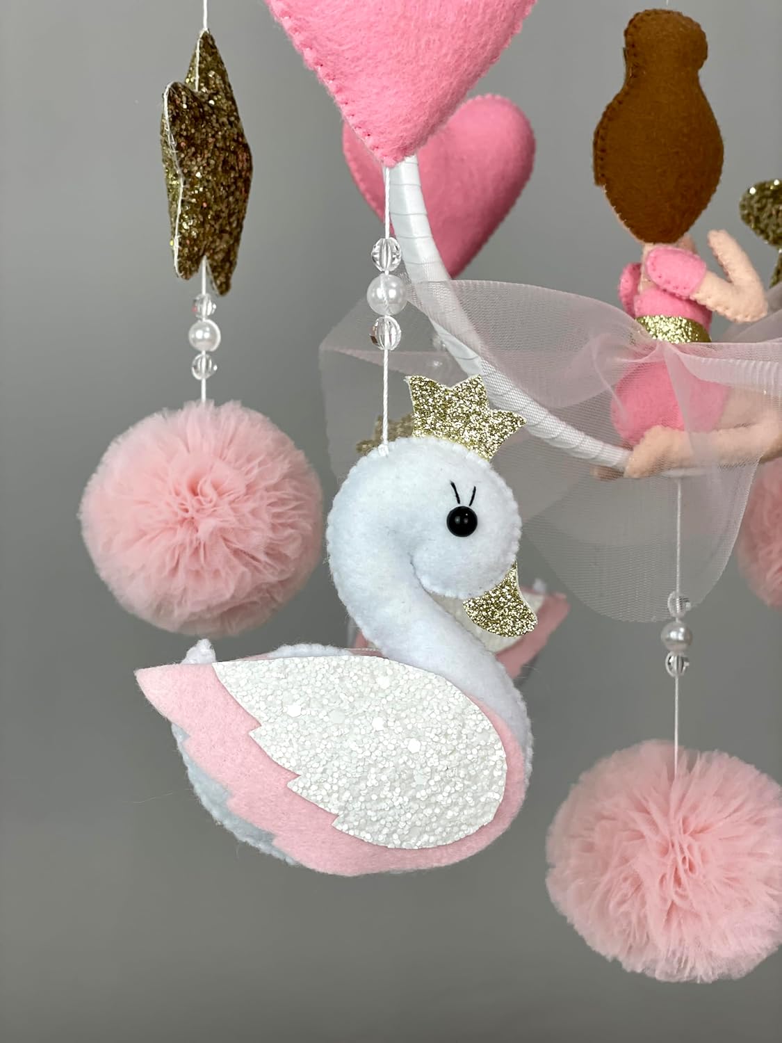 Ballerina Baby Mobile for Baby Girl Princess Nursery Decor Swan Mobile Boho Baby Crib Mobile Pink Baby Mobile Felt Hanging Mobile Gold Stars New Baby Girl Gift Expecting mom Baby Shower Gift