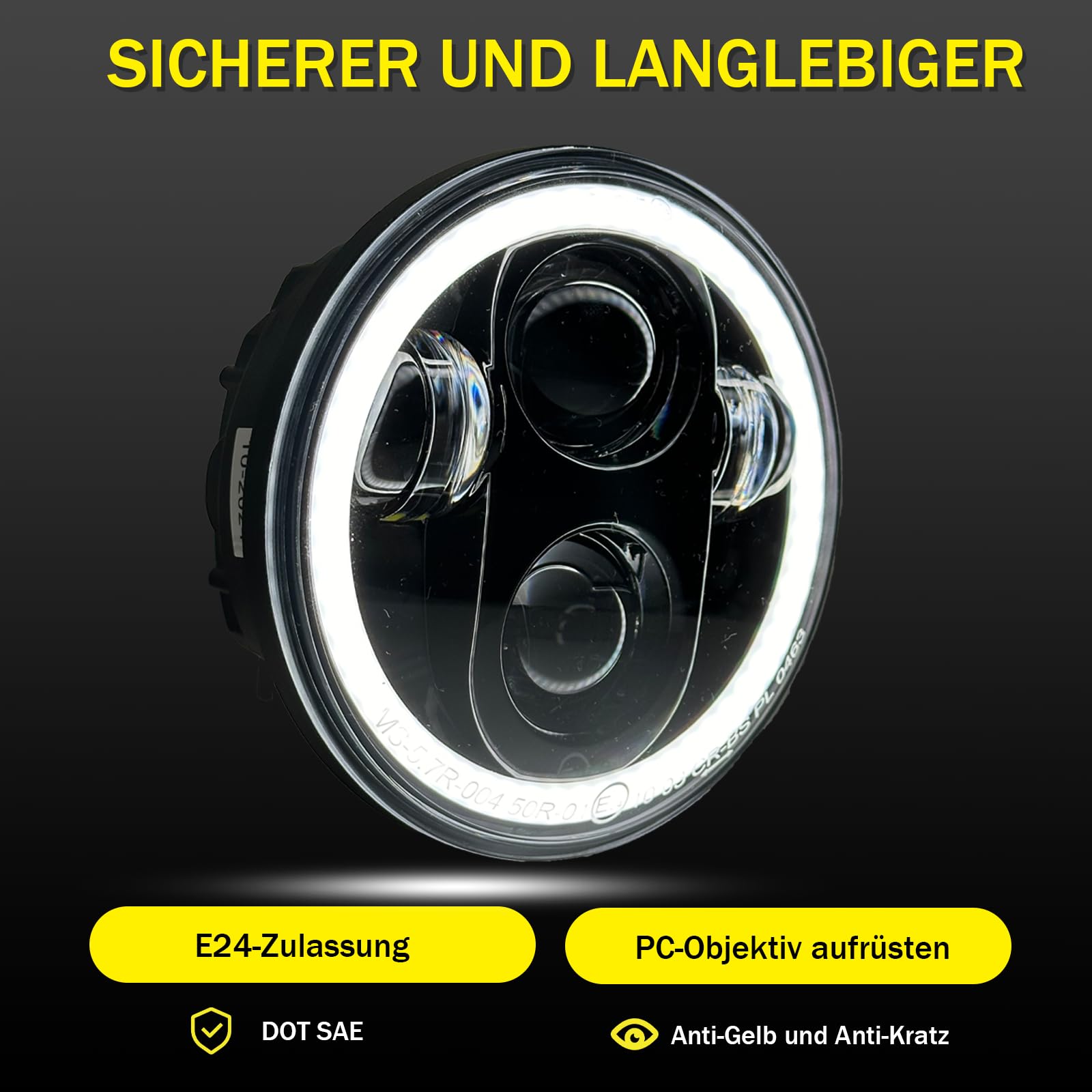 5,75 LED Motorrad Runder Scheinwerfer E-geprüft DRL Fern- und Abblendlicht für Simson S51 S70 S50 S50B Tuning