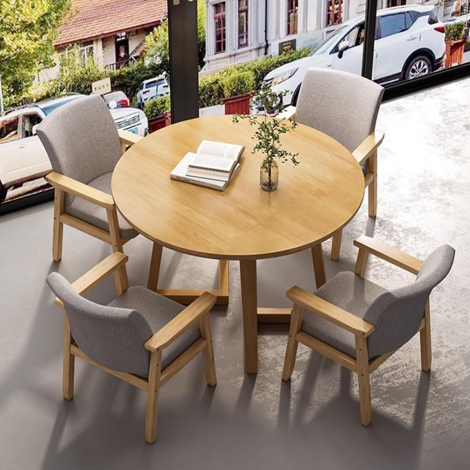 Office Reception Room Club Table, Conference Table with Chairs Set, Negotiation Table and Chair Set, Space-Saving Small Conference Room Tables, Uitable for Lounge (Brown 31.5)