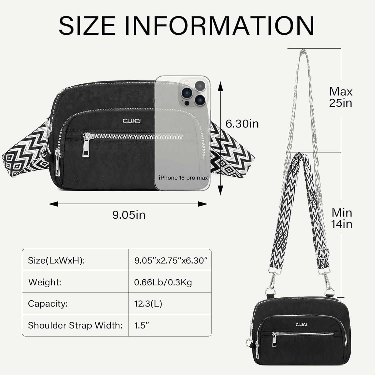 CLUCI Crossbody Bags for Women Travel,Anti Theft Crossbody Bag,Nylon Crossbody Purse,Lightweight Convertible Belt Bag RFID - Image 5