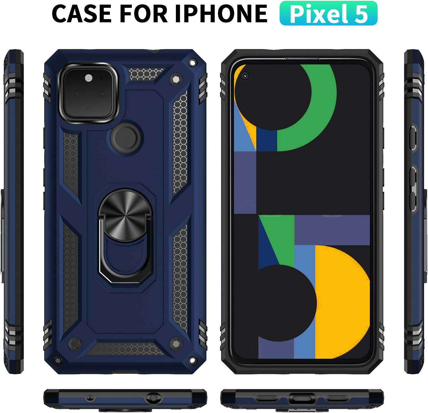 Crеаtіvе Prоduсt Newseego Compatible with Google Pixel 5 Case & Tempered Screen Protector [1 Pack] Military Grade Protective Silicone Shockproof Tough Armor Hard Cover with Metal Ring Holder for Google Pixel 5-Blue