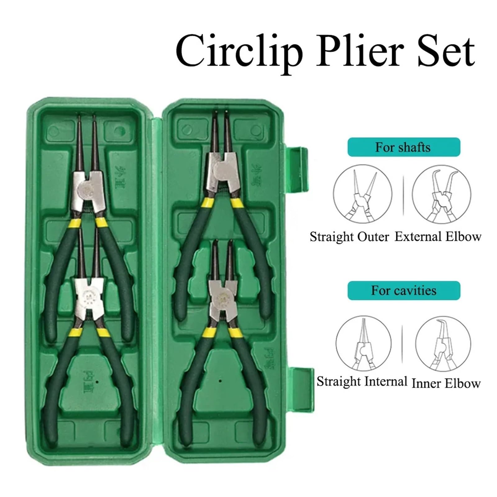 Set Di 4 Pinze for Anelli Elastici Da 7 Pollici, A Becco Lungo, Piegato, Interno Ed Esterno, Strumento Di Rimozione Dell'anello Elastico Di Fissaggio