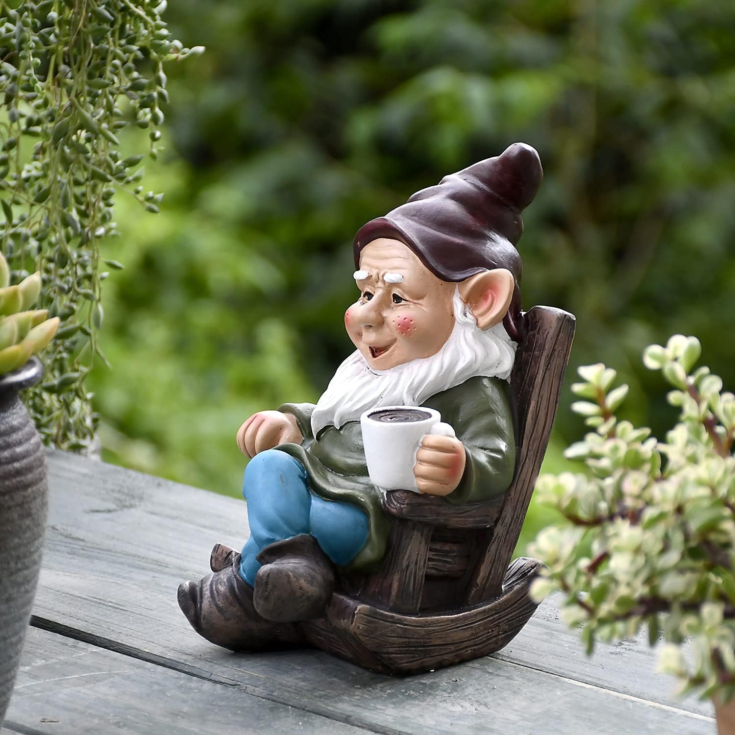 OwMell Gnome Statue for Garden, Drinking Gnome Figurine Ornament for Outdoor Patio Yard Lawn Decor 7" - Coffee - Image 6