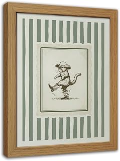 Kownzev Vintage Western Cowboy Cat Wall Art, Rustic Framed Canvas 8x10 | Sage green vintage cowboy cat wall art, rustic wood frame for western, bathroom, farmhouse, laundry room and bedroom decor.