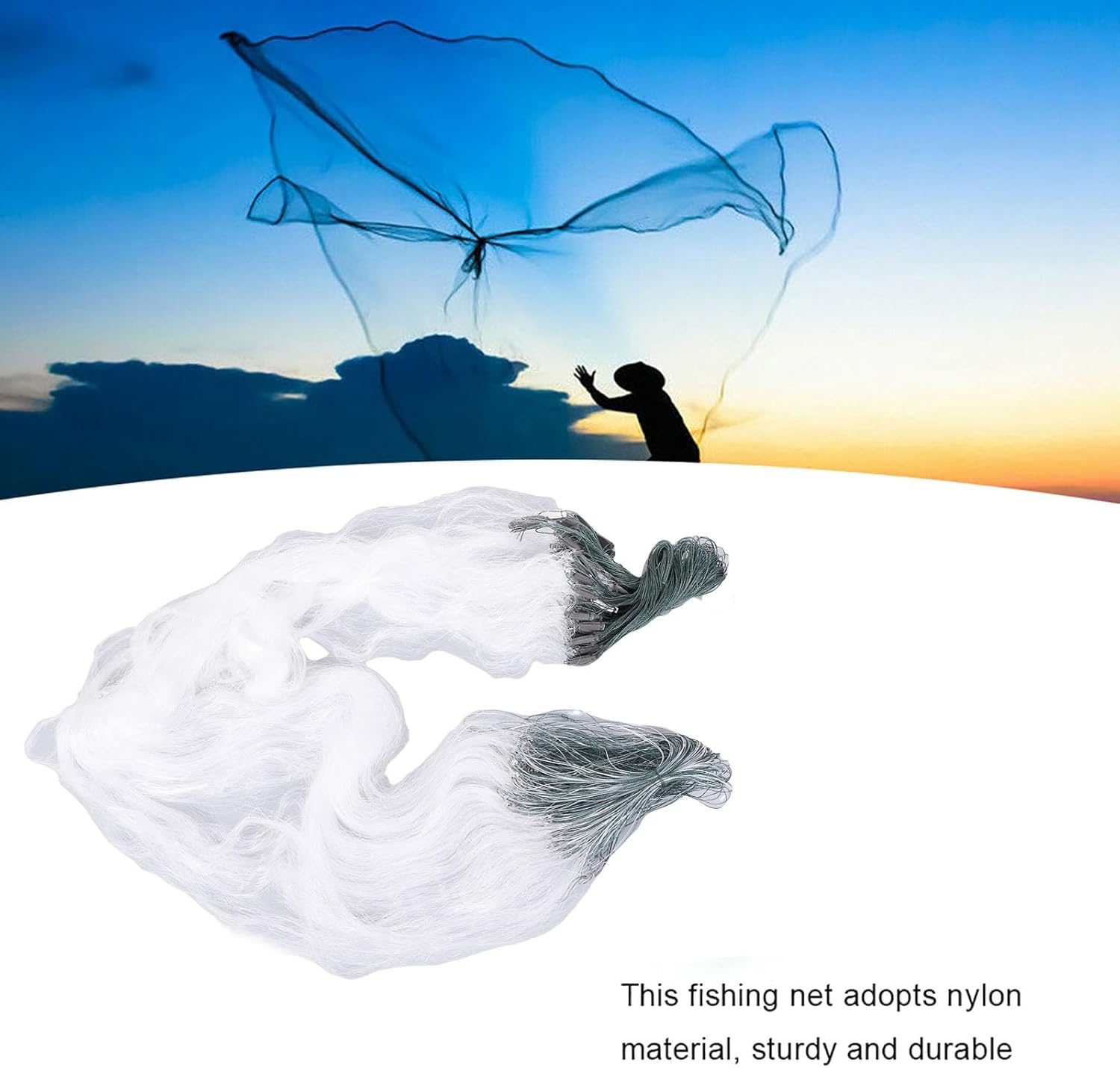 50m Length 1.5m Height 3 Layers Fishing Net Nylon Monofilament Cast Net Outdoor Hand Throw Fishing Mesh Bait Trap Fish(3 Finger)