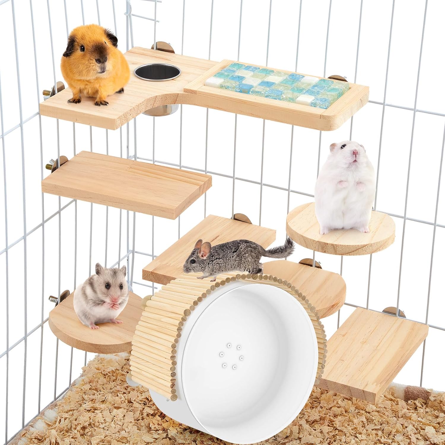 Geelin Chinchilla Running Wheel Fence, Chinchilla Natural Birch Wood Flexible Platform Toy, Climbing Toys for Guinea Pig Rabbit Hamsters Gerbils Rat and Other Small Animals Cage Accessories