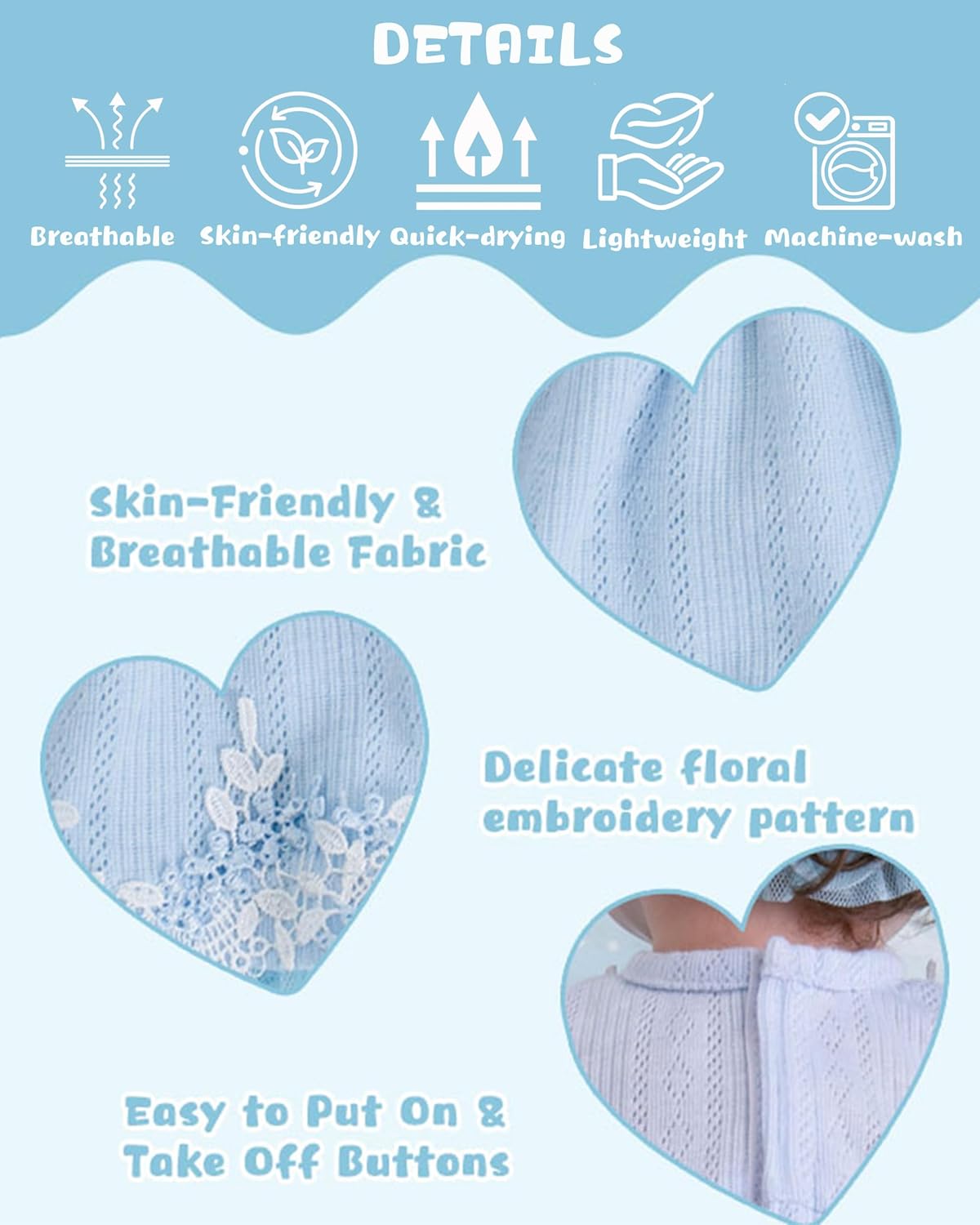 EKOKIZ Reborn Baby Dolls Clothes Girl Blue Baby Doll Clothes 17-20 Inches Doll Outfits and Accessories for Newborn Girl