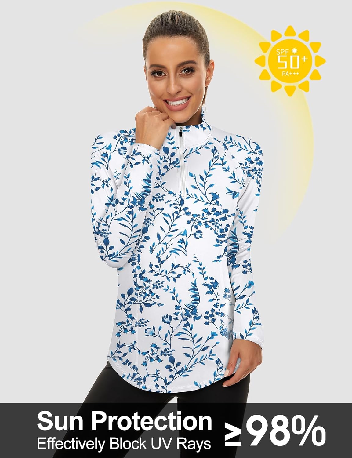 LURANEE Womens UPF 50+ Long Sleeve 1/4 Zip Pullover Athletic Hiking Running Workout Tops - Image 3