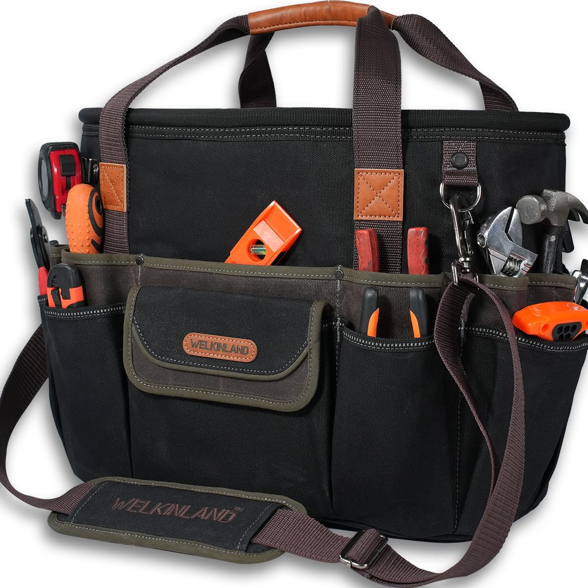 42-Pockets Electrician Tool Tote,16" Open Top HVAC Tool Tote Bag