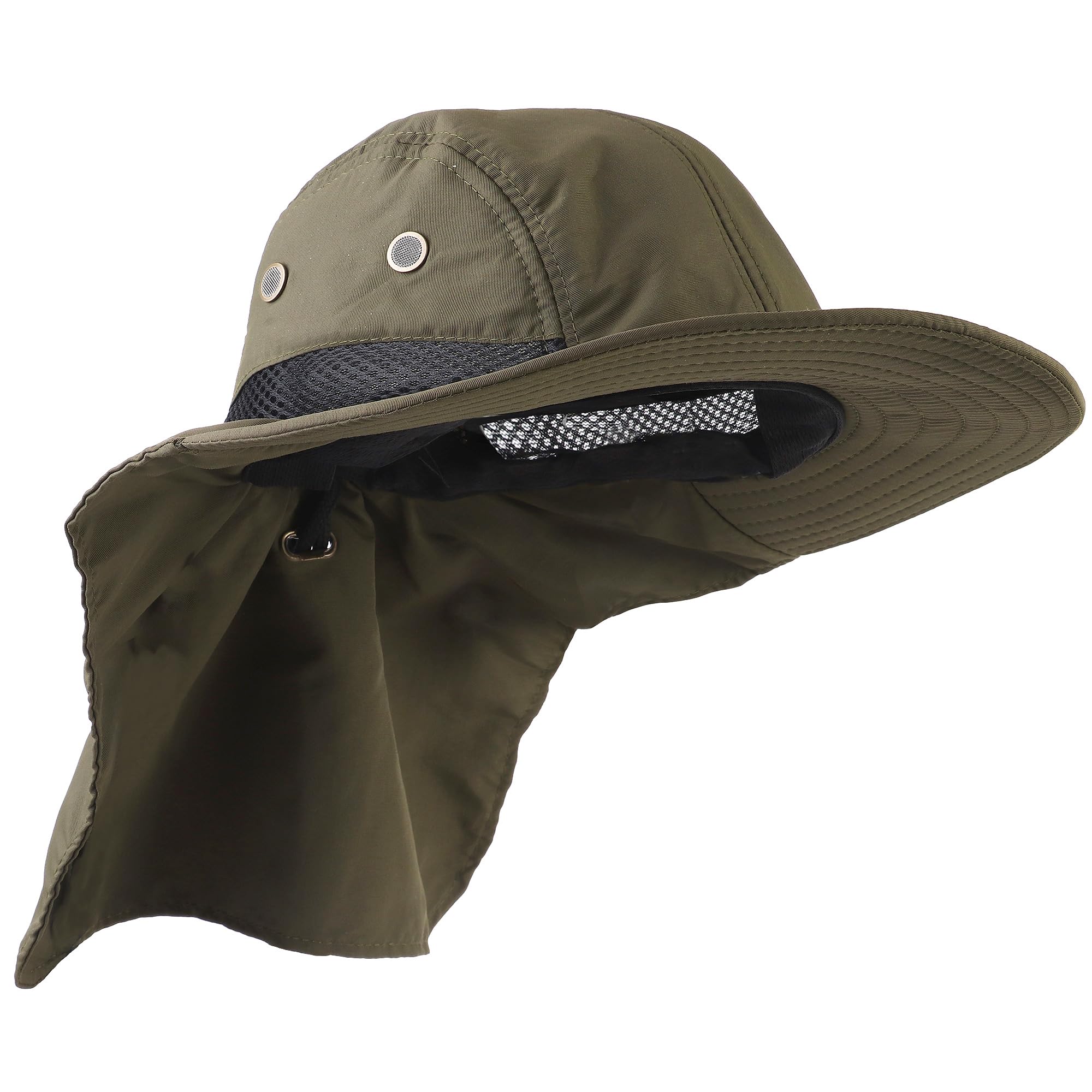 Falari Outdoor Sun Hat, Wide Brim with Neck Flap, Safari Hiking Gardening Fishing Hat, Army Green, One size