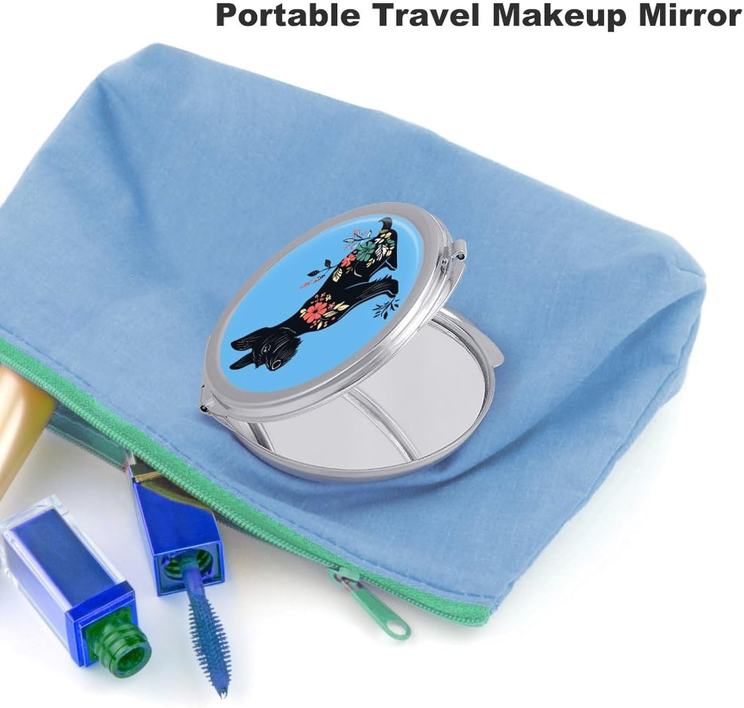 Scottish Terrier Floral Compact Makeup Mirror Mini Foldable Cosmetic Mirror Portable Travel Mirror for Purse Pocket