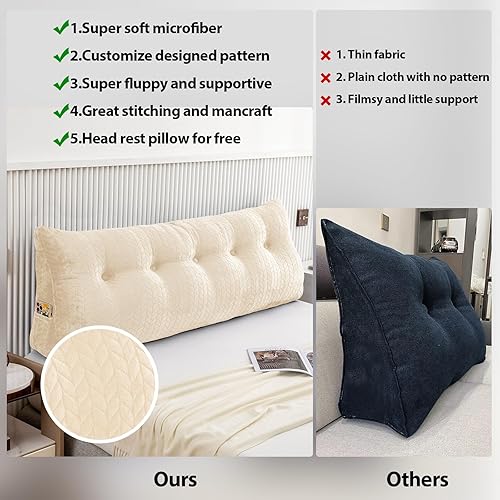 Miniatura 6 de easedeco Almohada grande triangular para cabecero, almohada de lectura grande para cabecero, respaldo y soporte de posicionamiento, tamaño Queen