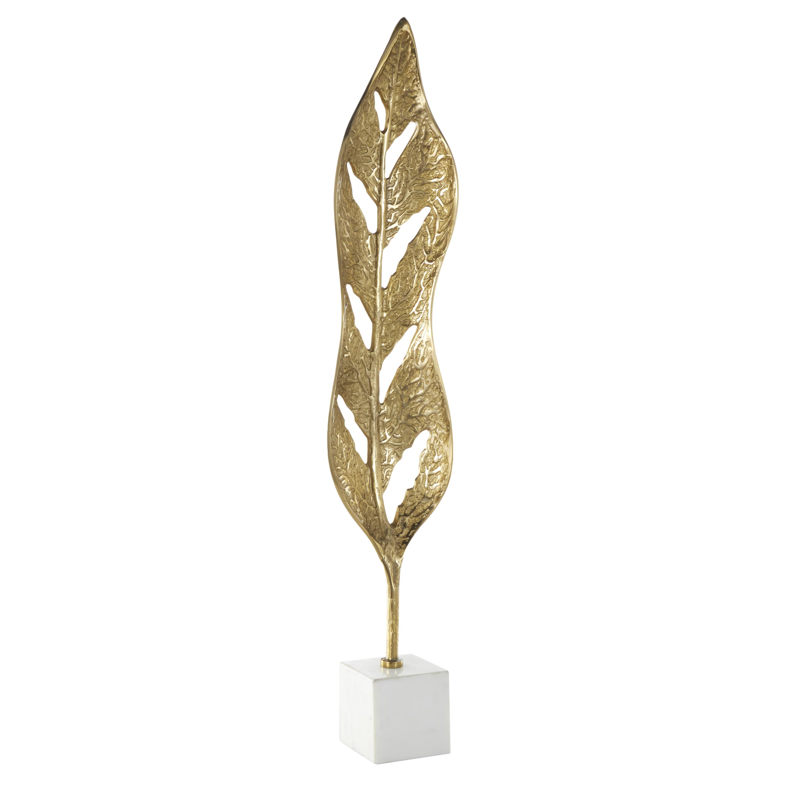 Sculpture de feuille dorée Deco 79 statue 89 cm sur socle marbre
